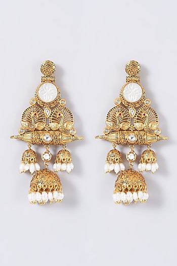 Antique Gold Finish Pearl Jhumka Earrings