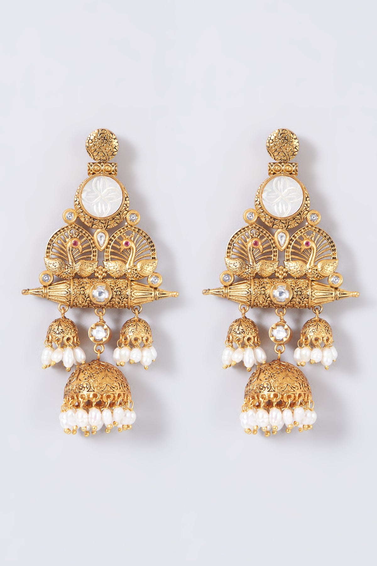 Antique Gold Finish Pearl Jhumka Earrings