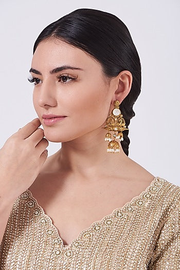 Antique Gold Finish Pearl Jhumka Earrings