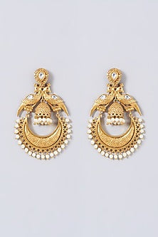 Antique Gold Finish Pearl Chandbali Earrings