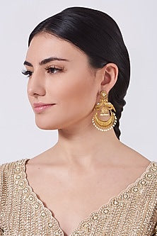Antique Gold Finish Pearl Chandbali Earrings