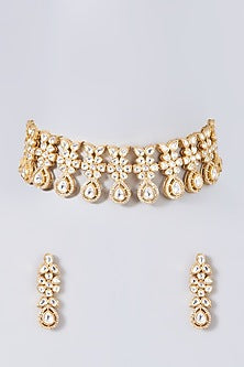 Gold Finish Kundan Polki Necklace Set
