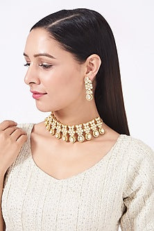 Gold Finish Kundan Polki Necklace Set