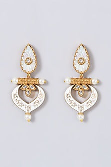 Gold Finish Drop Earrings With Semi Precious Stones