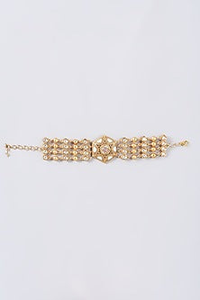 Gold Finish Blue Semi Precious Stones Layered Bracelet