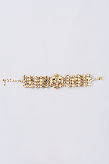 Gold Finish Blue Semi Precious Stones Layered Bracelet