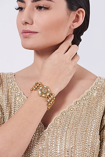 Gold Finish Blue Semi Precious Stones Layered Bracelet