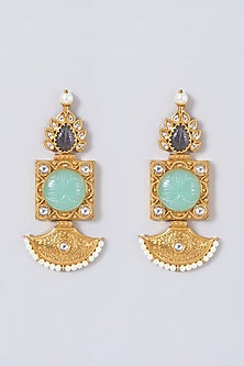 Gold Finish Semi Precious Stones Dangler Earrings