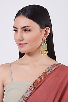 Gold Finish Semi Precious Stones Dangler Earrings