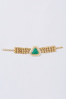 Gold Finish Green Semi Precious Stones Layered Bracelet