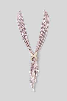 White Finish Pink Beaded Long Necklace