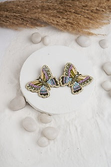 Multi-Colored Embroidered Butterfly Earrings