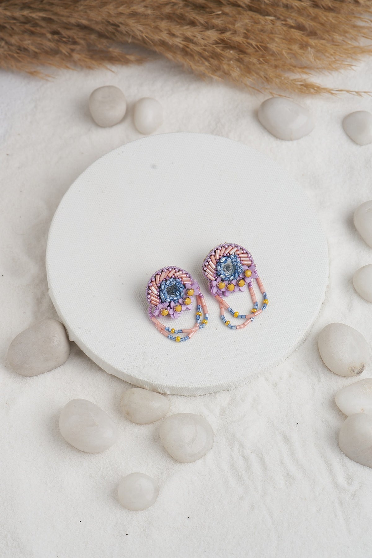 Multi-Colored Embroidered Stud Earrings