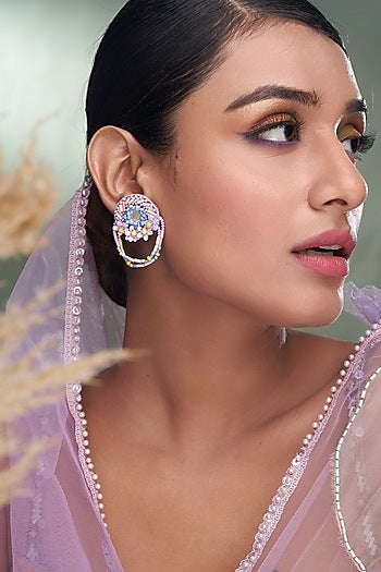 Multi-Colored Embroidered Stud Earrings