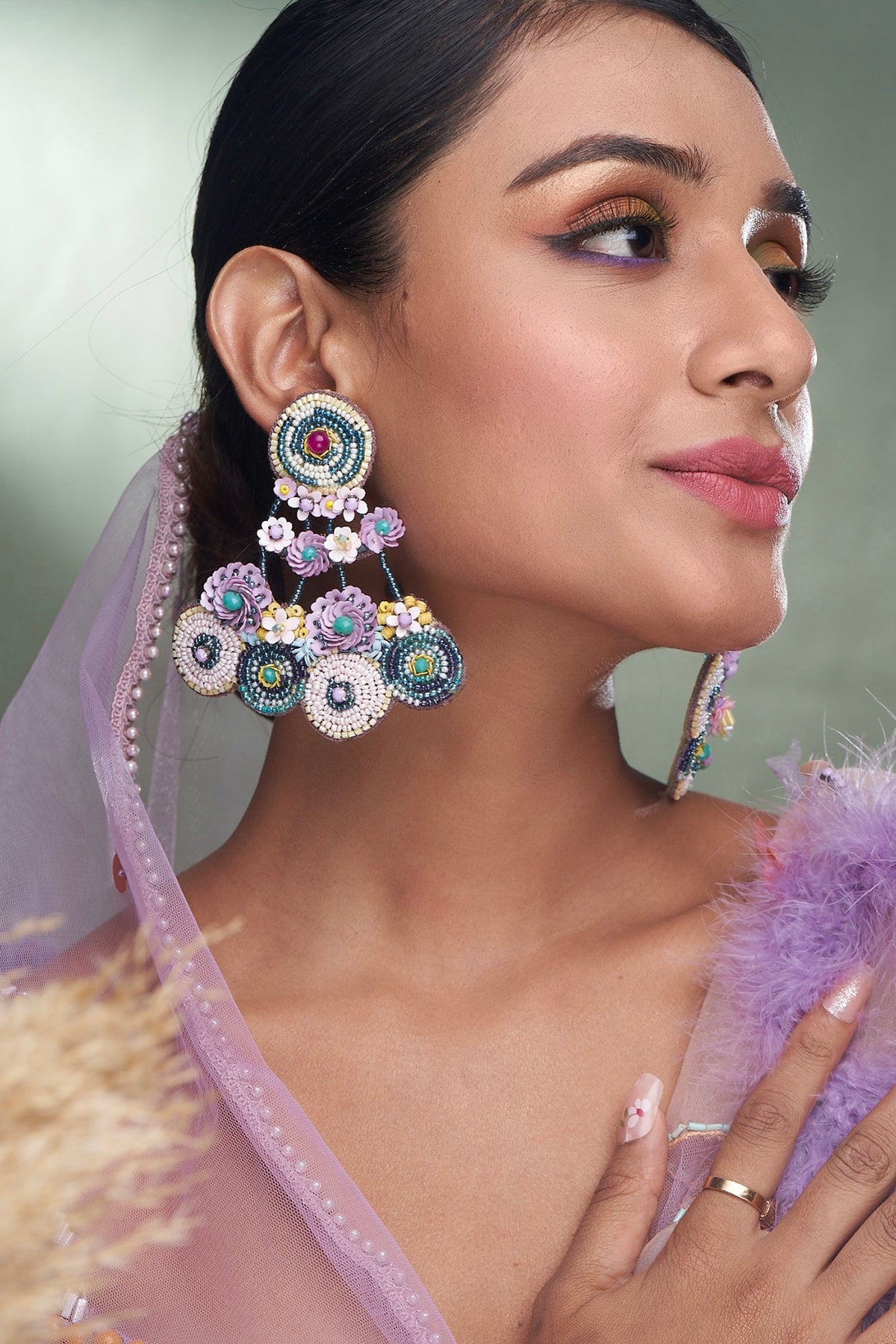 Lavender Beaded Dangler Earrings