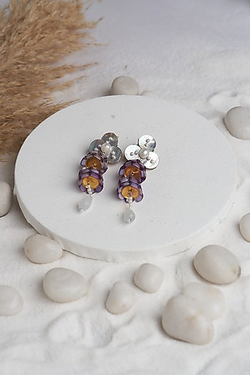 Lavender Beaded Drop Earrings