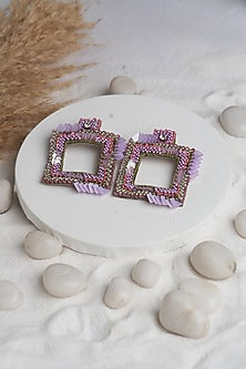 Lavender Beaded Square Earrings