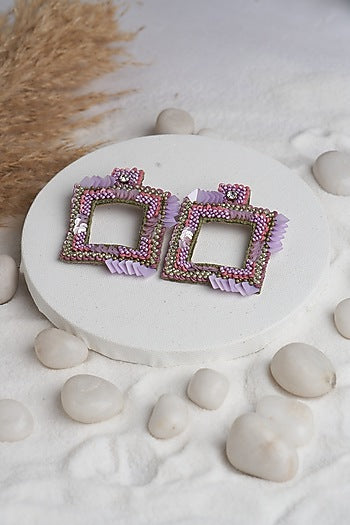 Lavender Beaded Square Earrings