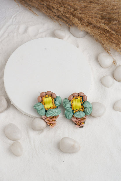 Multi-Colored Stone & Shell Earrings
