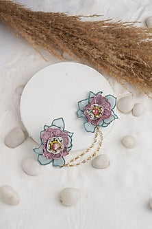 Blue Embroidered Floral Earrings
