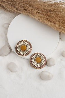 Yellow Embroidered Stud Earrings