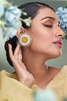 Yellow Embroidered Stud Earrings