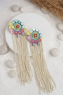 Multi-Colored Earrings With Thread Fringes
