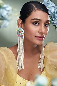 Multi-Colored Earrings With Thread Fringes