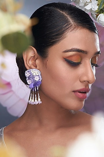 Lavender Beaded & Sequins Dangler Earrings