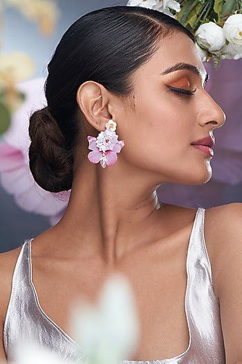 Pink Floral Butterfly Earrings