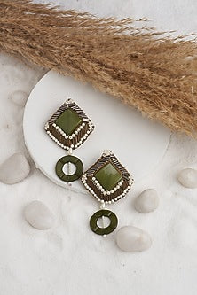 Olive Beaded Dangler Earrings