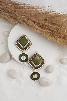 Olive Beaded Dangler Earrings