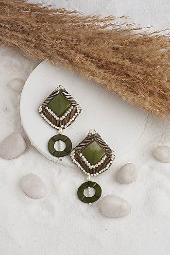 Olive Beaded Dangler Earrings