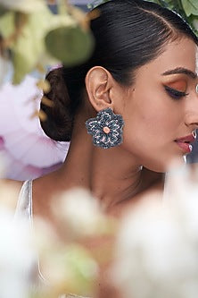 Grey Beaded Dangler Earrings