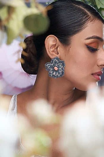 Grey Beaded Dangler Earrings