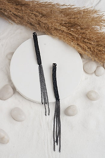 Black Sequins & Beaded Dangler Earrings