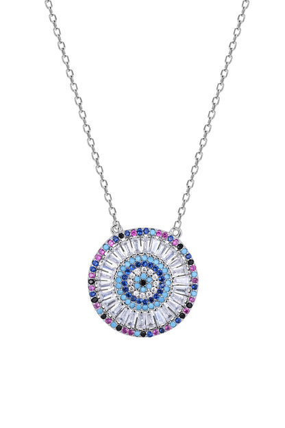 Blue Zircon Round Necklace In Sterling Silver