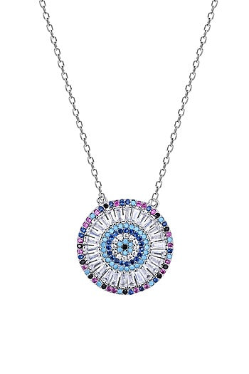 Blue Zircon Round Necklace In Sterling Silver