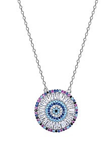 Blue Zircon Round Necklace In Sterling Silver