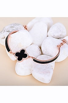 White Zircon Rose Petal Bracelet In Sterling Silver