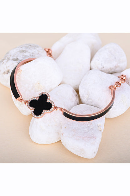 White Zircon Rose Petal Bracelet In Sterling Silver