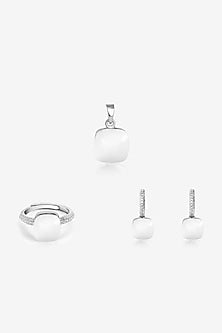 White Stone & CZ Pendant Set In Sterling Silver