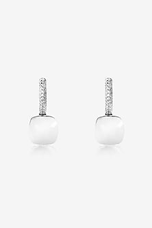White Stone & CZ Pendant Set In Sterling Silver