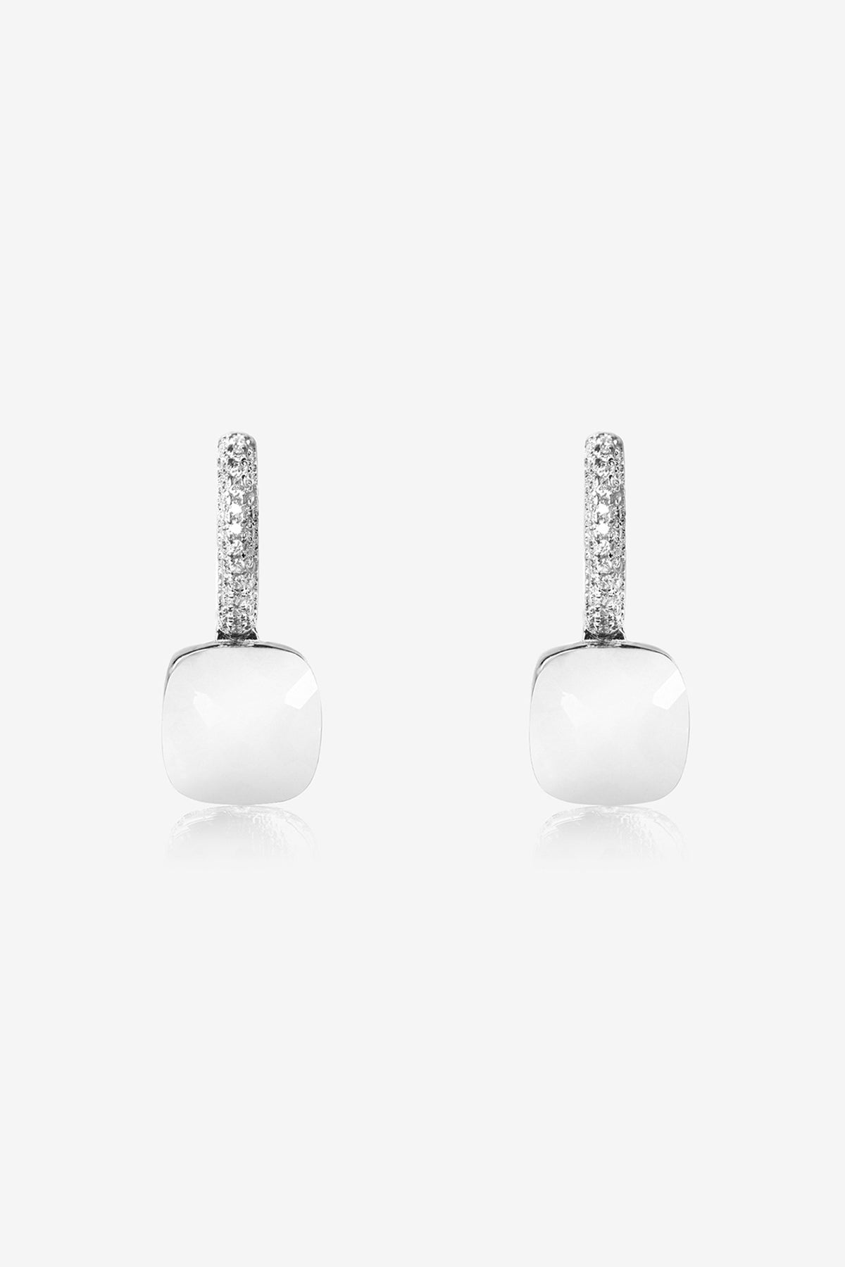 White Stone & CZ Pendant Set In Sterling Silver