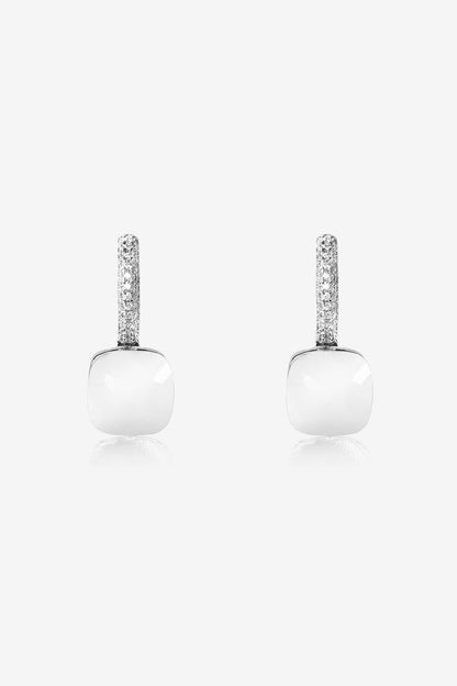 White Stone & CZ Pendant Set In Sterling Silver