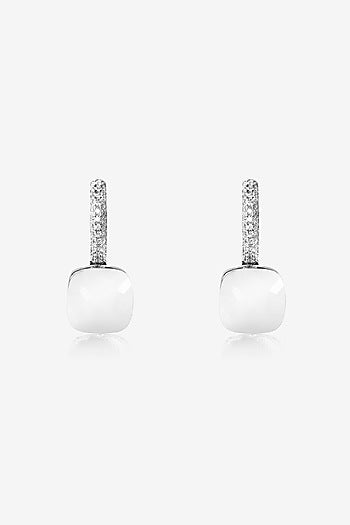 White Stone & CZ Pendant Set In Sterling Silver