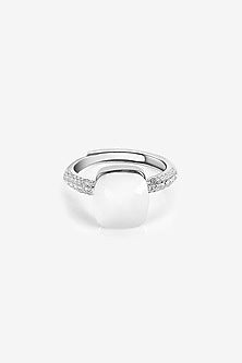 White Stone & CZ Pendant Set In Sterling Silver