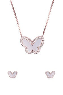 Rose Gold Zircon Butterfly Necklace Set In Sterling Silver