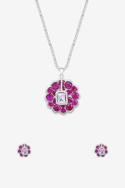 Purple Zircon & Stone Necklace Set In Sterling Silver