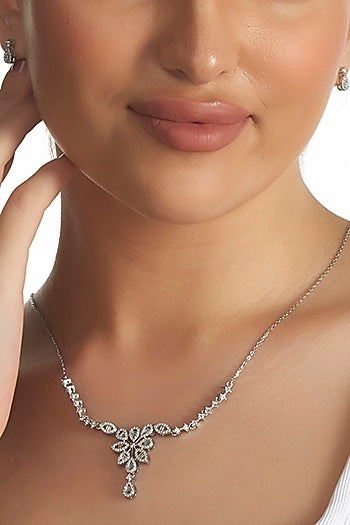 Silver Zircon Bouquet Necklace Set In Sterling Silver